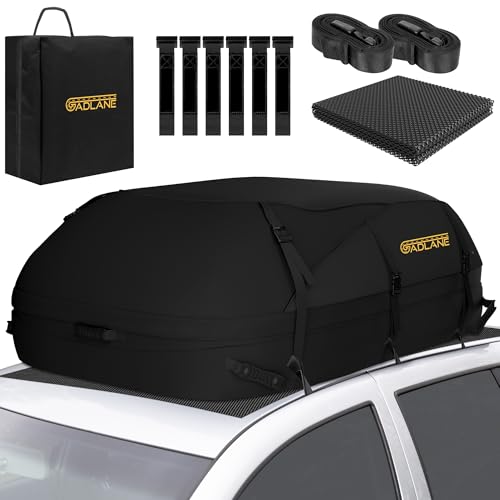 GADLANE Borsa da Tetto per Auto, 550L, Impermeabile, con 6 Cinghie Robuste, Tappetino Antiscivolo e Borsa Portaoggetti per Auto, SUV, Viaggi, Vacanze (Nero)