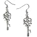 Filigree Style Mini Keys Dangle Silver Plated French Hook Charm Earrings