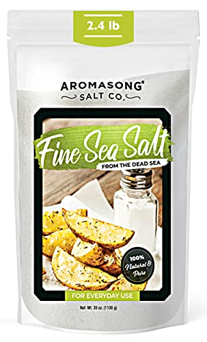 Aromasong 100% Natural Sea Salt From the Dead Sea, Fine Grain Table Salt, Large Bulk 2.43 Lb Resealable Bag, 100% Pure & Natural, Unrefined, Gluten Free, Sea Salt for Daily Cooking
