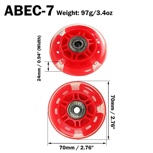 Uxcell 70Mm Inline Skate Wheels With Abec-7, 608Zz Bearing, Light Up Inline Skate Wheels, Led Flash Flashing Inline Skate Replacement Wheels For Teens(1 Pcs), Red #TOP3