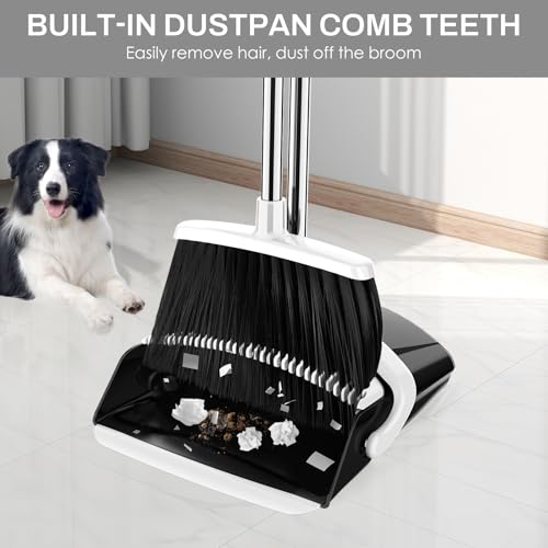 image for EZKEY Broom and Dustpan Set for Home, 51-in Long Adjustable Handle Ang