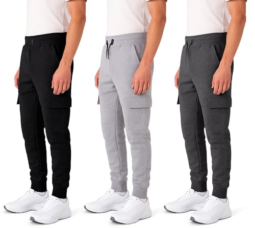 3 Pack Boys Sweatpants – Athletic Workout Joggers for Boys & Kids Clothes, Fleece Boys Pants with Cargo Pockets