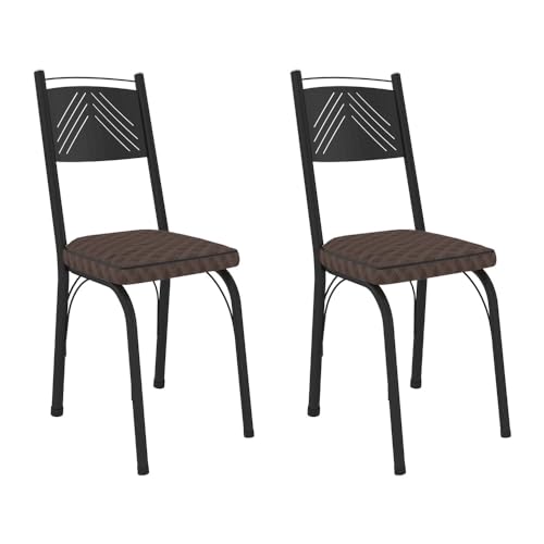 Kit 2 Cadeiras de Cozinha Virginia Estampado Tecelão Cacau Pés de Ferro Preto - Pallazio