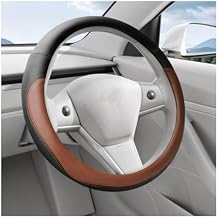 Car Steering Wheel Cover, 15 Inch Leather Anti-Slip Breathable Vehicle Steering Wheel Protecter with Comfortable Feel, Automotive Interior Accessories, Universal for SUV Sedan Truck Brown