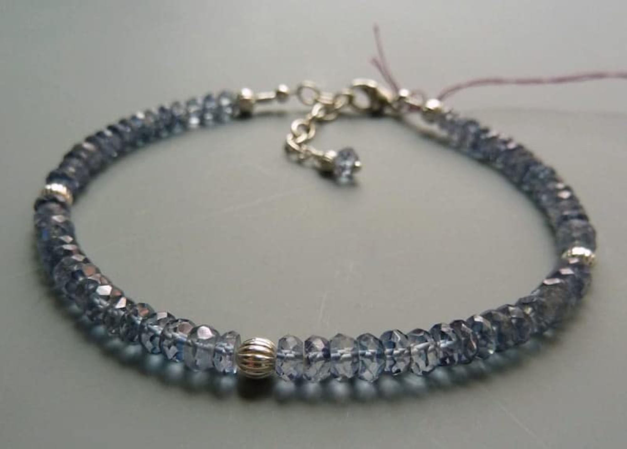 Iolite 3.5-4mm Rondelle Bead Bracelet with Adjustable Silver Plated Clasp