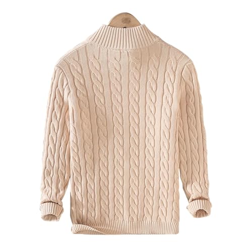 Autumn Winter Men's Warm Cotton Knit Sweater Half High Collar Zip Solid Color Pullover Jumper Top Men Clothing2