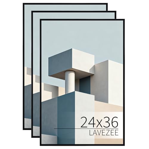 Image of Lavezee 24x36 Poster Frame Black, Lightweight 24 x 36 Poster Frames for Wall Mounting, Display 24 by 36 Pictures, Posters & Art Prints Vertically or Horizontally, 3 Packs
