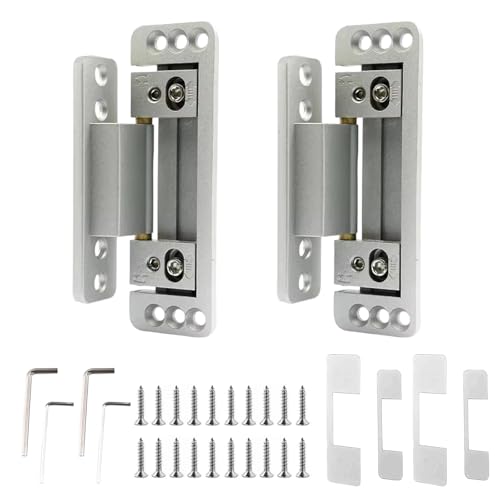 Ultra-Thin Concealed Hinges, 2Pack Hidden Door Hinges Invisible for Secret Door, Heavy Duty 2 Way Adjustable 2-Dimensional Butt Hinge, Zinc Alloy Silent Smooth Fine Hardware for Door Cabinets (Sliver)