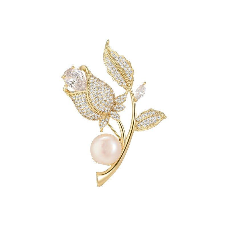 Image of Fashion Flower Brooches for Women Rhinestone Flower Brooches Pins 18k Gold Plated Lapel Pins Jewelry for Girlfriend Wife
