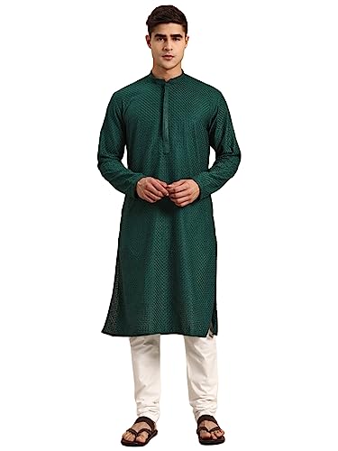 Image of Rajubhai Hargovindas Men Pure Cotton Chikankari Embroidered Straight Kurta