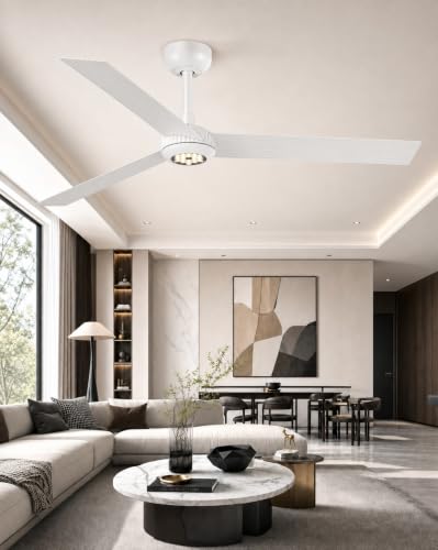 Image of TALOYA Ceiling Fans with Lights,Metal Body Fan,White Finish,Dimmable, Noiseless, Reversible DC Motor,Remote Control,6-Speed