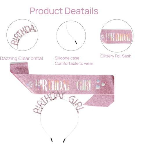 Image of Birthday Girl Crown & Sash & Sunglass for Women Girl, Headband for Princess Happy Birthday Party Decorations Favors