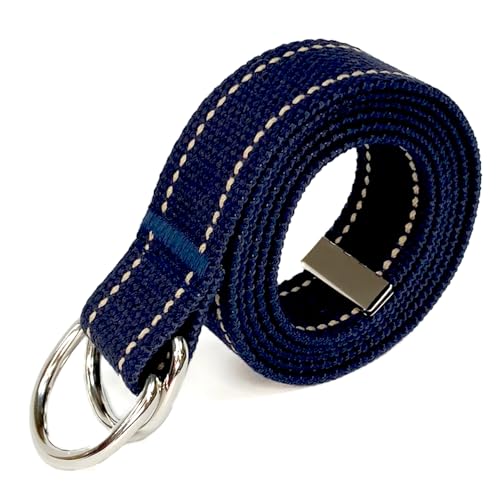 Mens and Womens Canvas Belt with D-ring-Double Ring Belt- 32mm Wide Solid Color,Extra Long- 49 inches