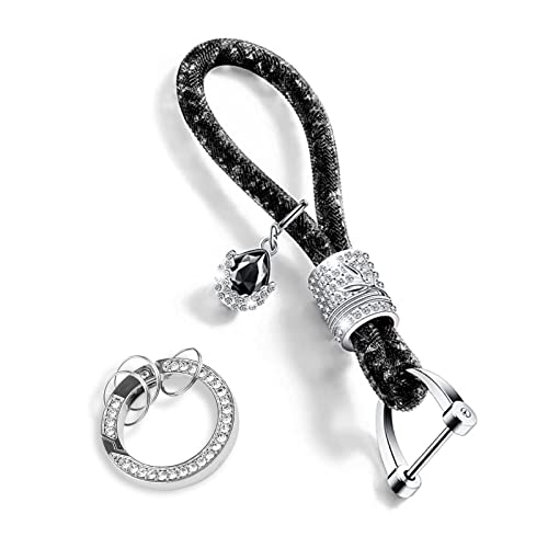 Jawmoy Pack-1 Bling Car Keychain, Rhinestones Keychain Accessories, Metal Crystal Key Chain Ring (Black)