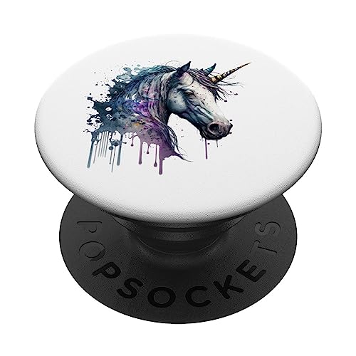 Magical Mystical Grey Unicorn PopSockets Swappable PopGrip, Black