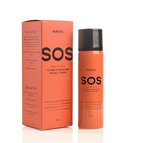Image of Solved Labs SOS Hypochlorous Acid Spray Restorative Facial Toner | Anti-Acne, Hydrating & Restorative | Antibacterial & Anti-inflammatory | Gentle Skincare for Sensitive, Irritated, or Acne-Prone Skin | 50ml (RED)