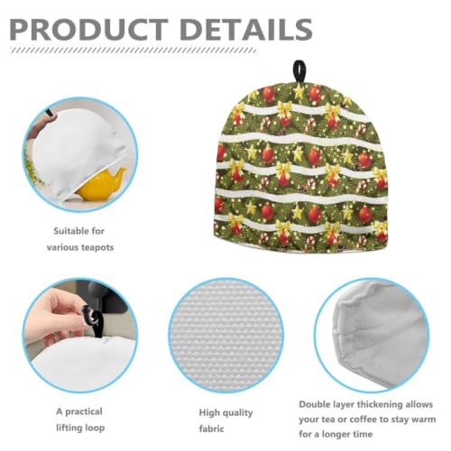 Image of Hudotybom Christmas Tree Star Tea Pot Cozies Kitchen Xmas Teapot Dust Cover Breakfast Warmer Tea Cozies with Extra Thick Wadding for Home