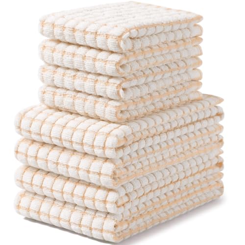 Homaxy Cotton Terry Kitchen Towels and Dishcloths Set of 8, Apricot