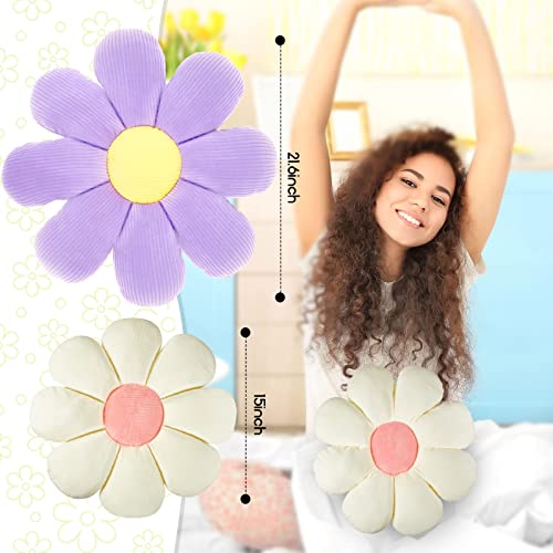 Yulejo 2 Pcs Daisy Flower Shaped Throw Pillow Cute Floor Cushion Seating Flower Pillow Daisy Room Decor Flower Floor Pillow Cushion For Reading (White, Purple, 15/ 21.6 In) #TOP1