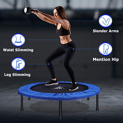 SKL Foldable Fitness Trampoline 38 Inch, Mini Trampoline with Safety & Anti-Skid Pads Stable Exercise Rebounder for Men Women Kids Indoor Outdoor Workout Max Load 330lbs
