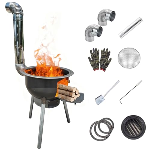 Estufa Leña Interior, Estufas Hierro Fundido con Tubo de Chimenea para Cocinar, Calentar, Acampar, Hacer Senderismo y Picnics(43x53cm/16.9x20.9in)