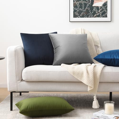 Image of Mixhug Decorative Throw Pillow Covers, Velvet Cushion Covers, Solid Throw Pillow Cases for Couch and Bed, Midnight Blue, 22 x 22 Inches, Set of 2