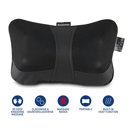 Brookstone Shiatsu Neck And Lumbar Massager, Deep Kneading Massage Pillow With Heat - Neck, Shoulder, Leg, Lumbar Portable Massager, Electric Massage Pillow For Home Office Car #TOP2