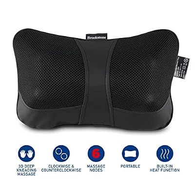 Brookstone - Shiatsu Neck & Back Massager with Heat, Deep Kneading Massage Pillow for Neck, Shoulders, Back & Legs, Portable Electric Massager for Home, Office & Car