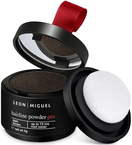 LEON MIGUEL Polvo de raíz, resistente al agua, como corrector perfecto para ocultar el cabello, maquillaje invisible para engrosar el cabello (marrón oscuro, Hairline Powder Pro)