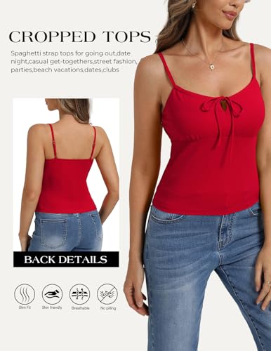 Image of Belle Poque Women's Tie Front Spaghetti Strap Top Sexy Cutout Crop Tank Top Y2k Slim Fit Going Out Camisole Tops