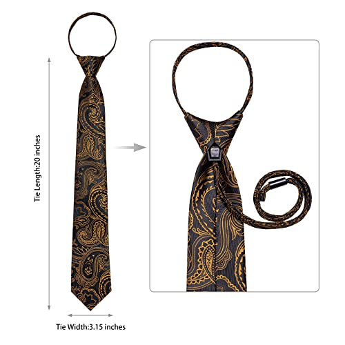Image of DiBanGu Silk Zipper Ties for Men,Paisley Solid Plaid Pre-tied Tie and Pocket Square Cufflinks Set Formal Adjustable Necktie