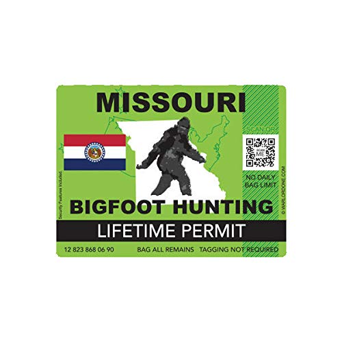 EW Designs Missouri Bigfoot Hunting Permit Sticker Decal Vinyl Sasquatch Lifetime Bumper Sticker Vinyl Sticker Car Truck Decal 5"