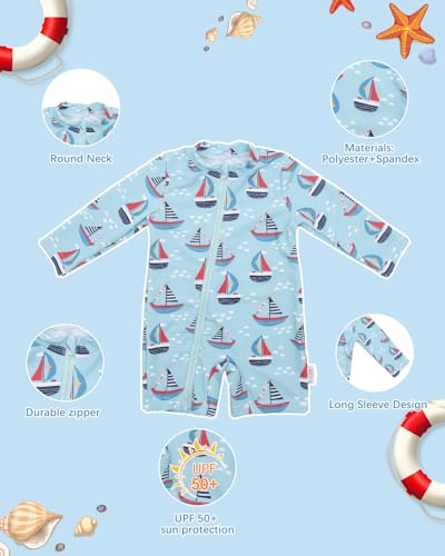 Image of ALVA Baby Boy's One Piece Swimsuit,UPF50+Sun Protection Rash Guard Swimwear
