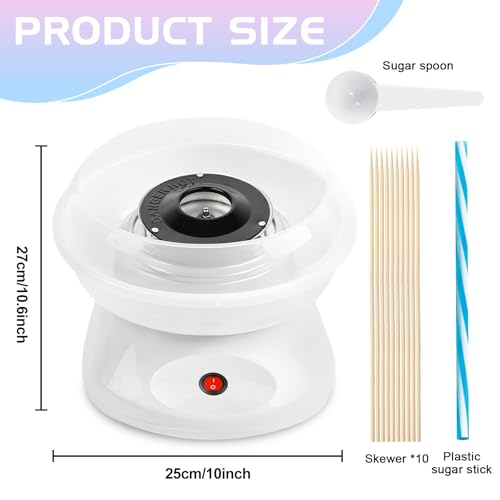 Zuckerwattemaschine, Retro Cotton Candy Machine 450 W, Zuckerwatte Maschine, Zuckerwattemaschinen Für Zuhause Mit Messlöffel, Bonbonstäbchen, Zehn Stöcke (Weiß) – Bild 3