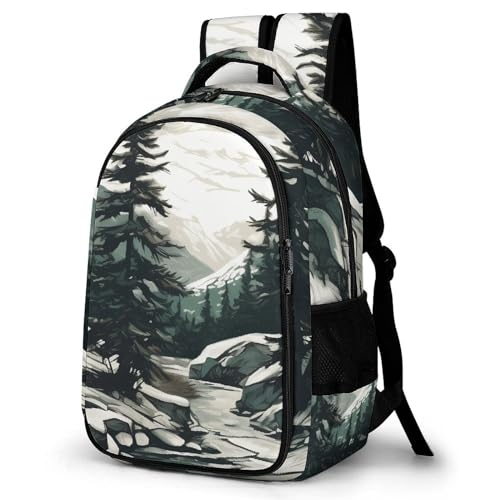 Backpack for Men Women Laptop Backpack Hand Drawn Two Pine Trees Casual Daypack Laptop Bag for Travel