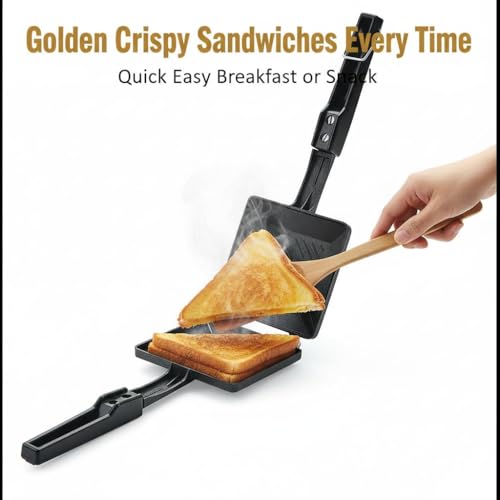 Image of Classic Gas Sandwich Toaster, Non-Stick Aluminum Sandwich Maker, Flame-Proof Design, Heat-Resistant Handle, Gas Stove Compatible