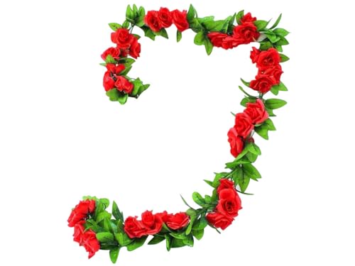 Kellegour 2pcs Guirlande de Rose,Artificielle Soie Rose Fleurs,Rose Artificielle Vignes De Soie Rouge,2,3 m Guirlande de Fleurs Roses Artificielles,pour Décoration...