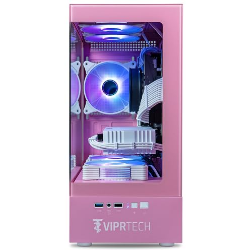 Image of ViprTech Stryker 1.0 Gaming PC - AMD Ryzen 7 (4.1GHz Turbo), RX 580 8GB, 16GB DDR4 RAM, 500GB SSD, 700W PSU, WiFi BT, Win 11 Pro, RGB, Desktop Computer Prebuilt, Pink