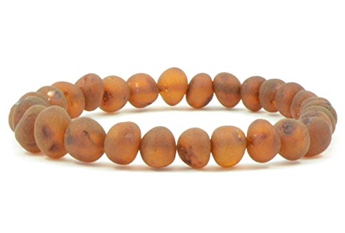 Baltic Amber Land Raw Amber Bracelet for Adults Made on Elastic Band - 7 Inches - Cognac Color Hand-Made from Unpolished/Certified Baltic Amber Beads