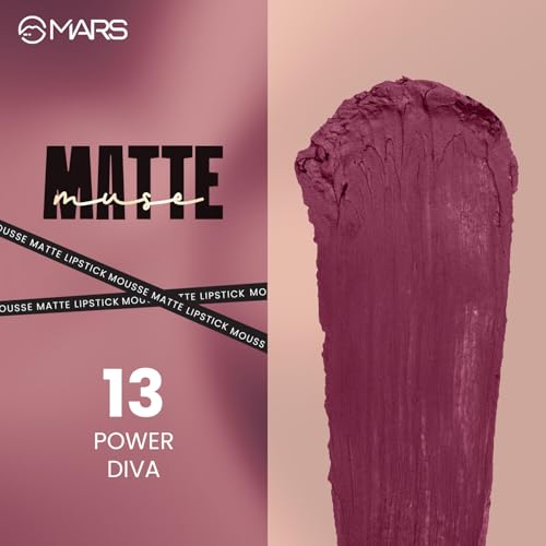 Image of MARS Matte Muse Mousse Lipstick (3ml) (13-POWER DIVA) with Doe-Foot Applicator | Highly Pigmented | Smooth Texture | Hydrating Formula | Blurry Lips Effect