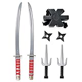 Armas Ninja Juguete Niños【Katanas Estrellas Tridentes Soporte】 Conjunto Accesorios Disfraz Ninja Carnaval Halloween Regalo