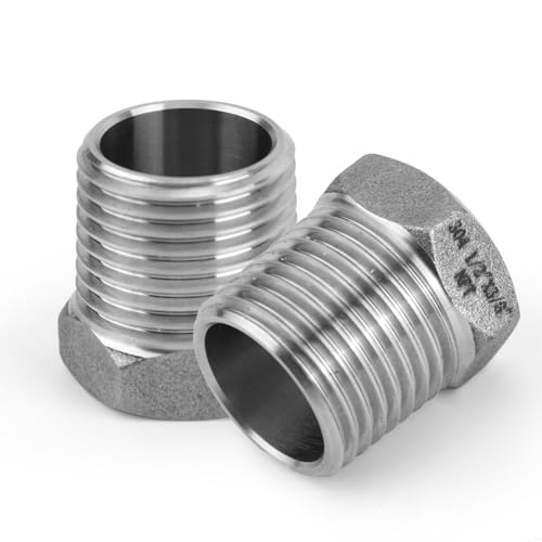 2pcs Stainless Steel 1/2" Male to 3/8" Female NPT Reducer Hex Bushing, Heavy Duty Pipe Fitting Hex Bushing Reducer Adapter Tube Connector Convert for Plumbing HVAC Industrial Applications