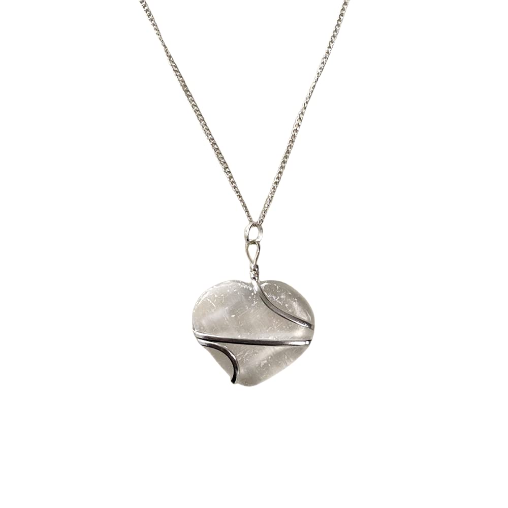 VIE Naturals Crystal Heart Wire Wrap Pendant, 3cm, Selenite, One