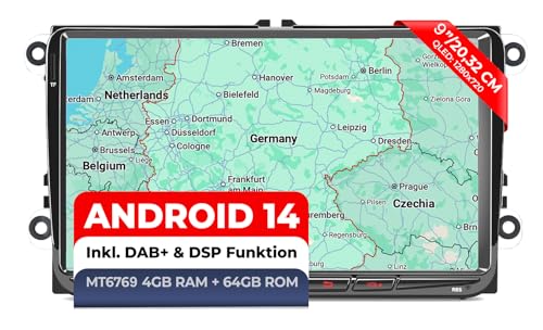 M.I.C. AV9-L3 Android 14 Autoradio mit Navigation: MediaTek MT6769V, 4GB+64GB, 9 Zoll QLED Display, SIM, Apple CarPlay & Android Auto, DAB+, CANBUS, GPS – Ersatz für VW/Skoda/SEAT (RNS/RCD)
