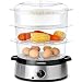Schallen Premium Healthy Eating Electric Food Steamer Machine Large 9L Capacity 3 Tier Rice Meat Vegetable Food Steaming Cooker | Stainless Steel Silver & Black | 60 Minute Timer