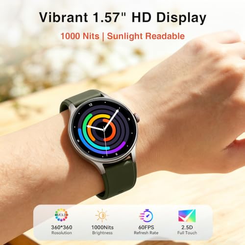 Image of Fitpolo Smart Watch for Men Women Android iPhone, 1.57'' HD Fitness Tracker with Bluetooth Call & Answer, IP68 Waterproof, Heart Rate /SpO2 /Sleep Monitor, Built-in AI Voice, 105+ Sports Modes (Green)