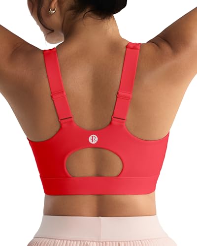 RUNNING GIRL Sports Bras for Women High Support, Adjustable Straps High Impact Molded Cup Sports Bra with Sewn in Pads(WX3115Red,L)