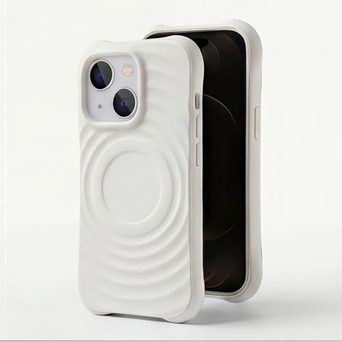 Image of amazon basics Shockproof Case for iPhone 15 Plus | Ripple Pattern | Camera Protection | Protective Cover with Enhanced Grip & Wireless Charging Support - White