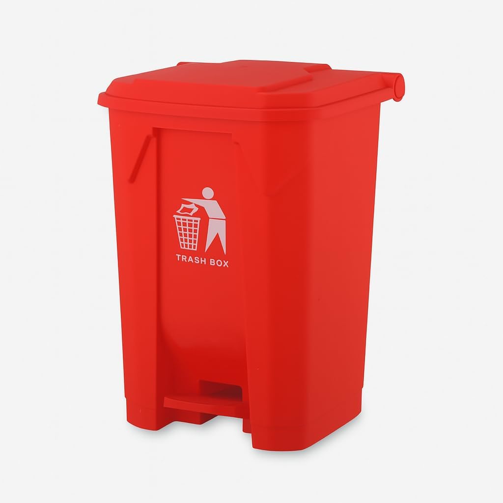 Foot Pedal Recycling Bin - Indoor Outdoor Waste Container for Home, Kitchen, Bedroom and Bathroom (Red, 50 Litre)