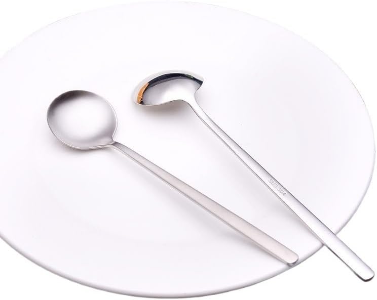 Silverware Flatware Set, 2/8/12/16 Pieces Household 304 Stainless Steel Spoons, Restaurant 304 Stainless Steel Round Spoons, Long Handle Mixing Spoons (Color : Silver, Size : 6Set-12Pcs)